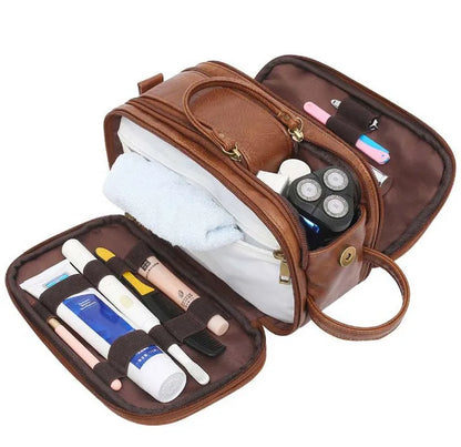 Men’s Travel Toiletry Bag – Waterproof PU Leather Shaving Dopp Kit with Wet/Dry Separation  Description: