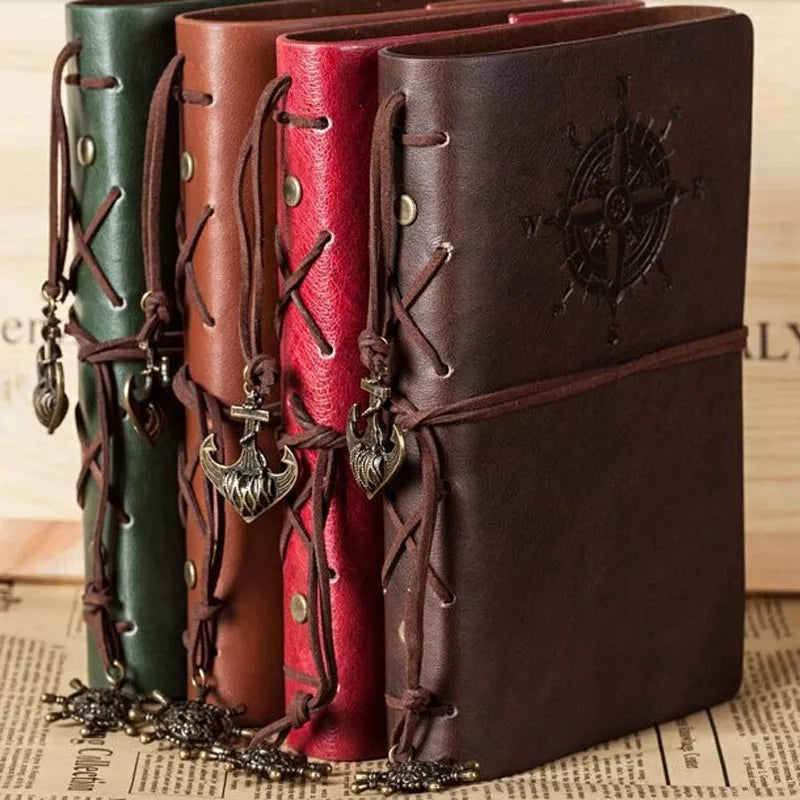 Retro Spiral Notebook Diary - Vintage Pirate Anchors PU Leather Traveler Journal