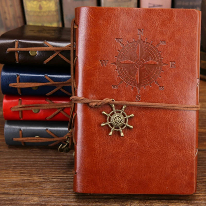 Retro Spiral Notebook Diary - Vintage Pirate Anchors PU Leather Traveler Journal