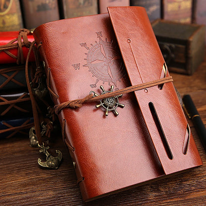 Retro Spiral Notebook Diary - Vintage Pirate Anchors PU Leather Traveler Journal