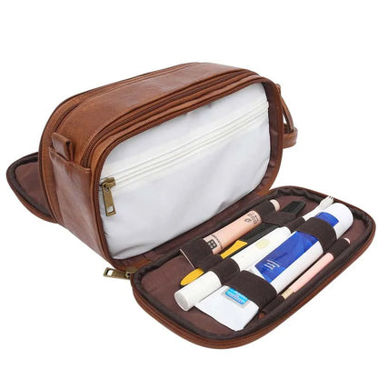 Men’s Travel Toiletry Bag – Waterproof PU Leather Shaving Dopp Kit with Wet/Dry Separation  Description: