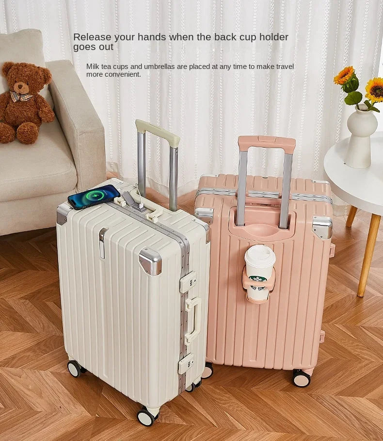 20, 24, 28-Inch ABS+PC Spinner Suitcase – Aluminum Frame Rolling Luggage for Men and Women