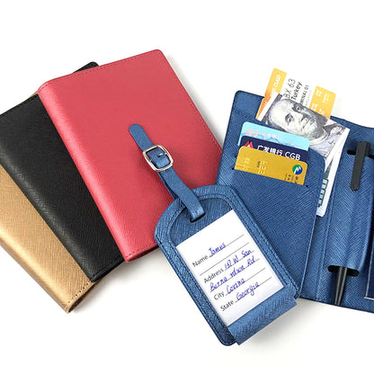 Name Passport Cover Luggage Tag Set - Fashion PU Leather Travel Purse