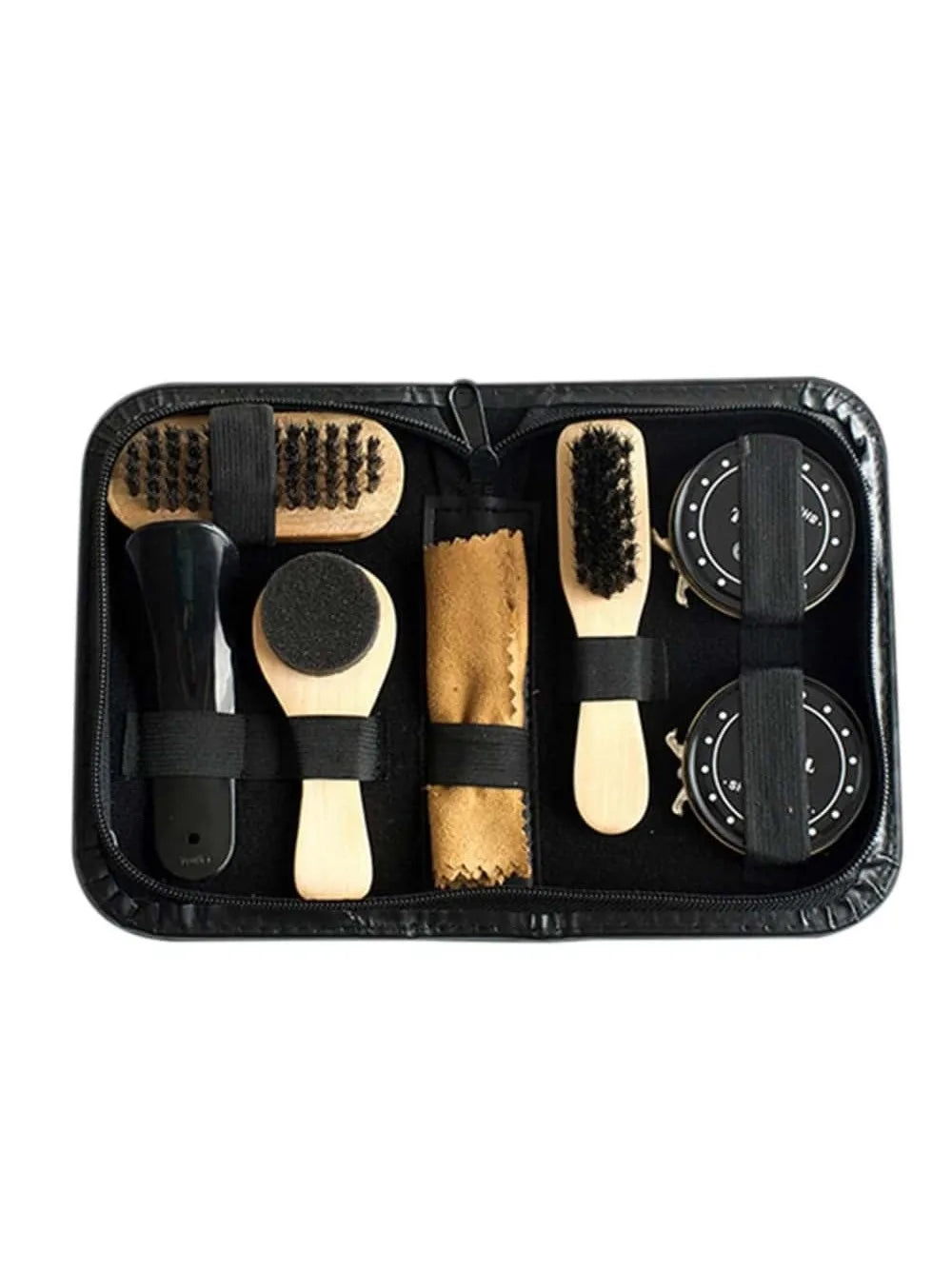 8pcs Shoe Shine Care Kit - Black & Transparent Polish Brush Set