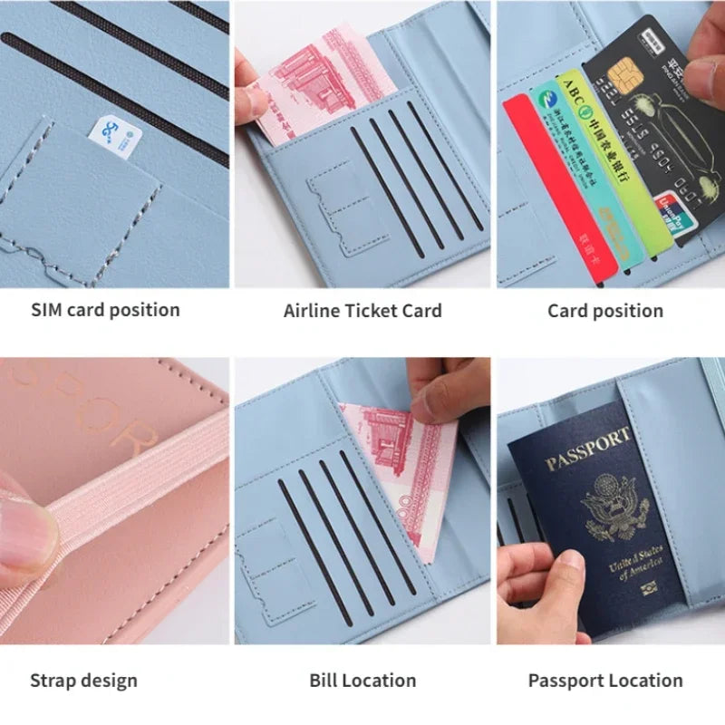 Women/Men RFID Vintage Business Passport Cover Holder with Card Slots and RFID Blocker