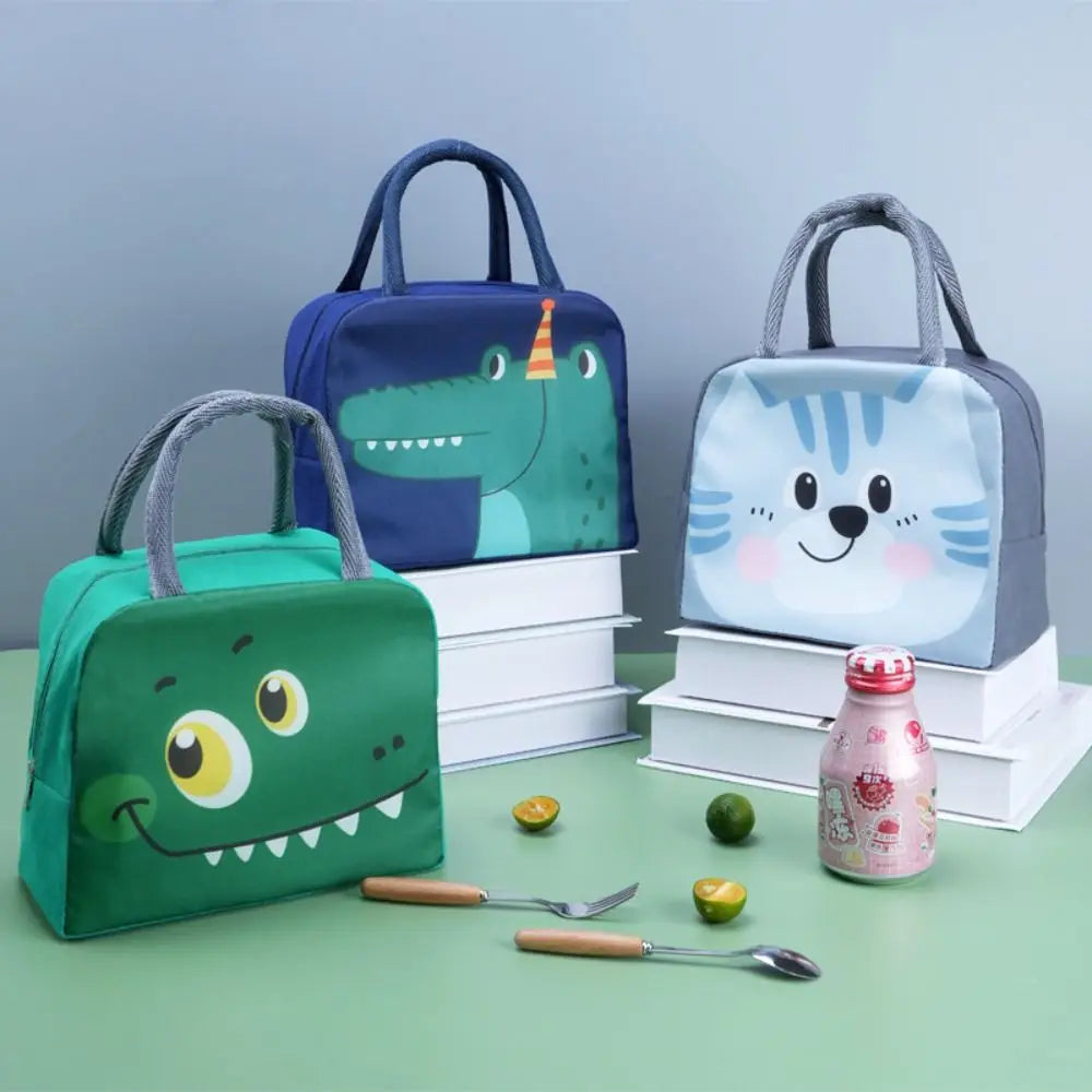 Portable Cartoon Lunch Bag – Kids Friendly Non-Woven Fabric Cooler Tote with Fun Animal Prints