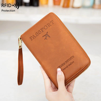 RFID Blocking Passport Holder - Multifunctional Travel Wallet with Wrist Strap