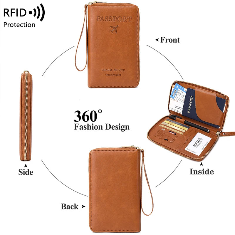 RFID Blocking Passport Holder - Multifunctional Travel Wallet with Wrist Strap