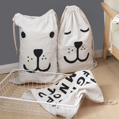 Large Cotton and Linen Laundry Bag - Clothes and Toys Storage Organizer with Drawstring Closure