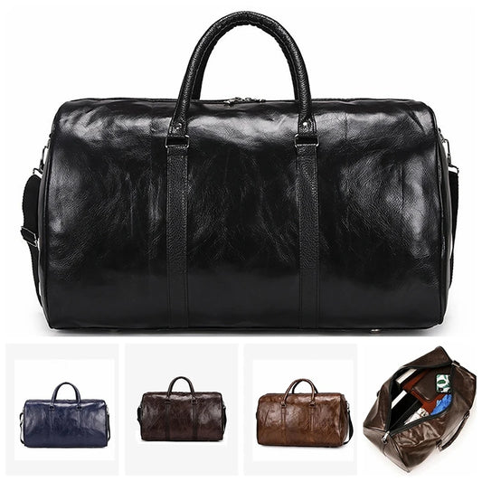 Leather Travel Bag – Large Duffle & Fitness Handbag for Men in Black, Blue, Brown, and Coffee