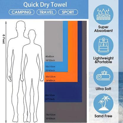 1-Pc Microfiber Travel Towel - Quick-Dry, Super Absorbent, Compact Towel