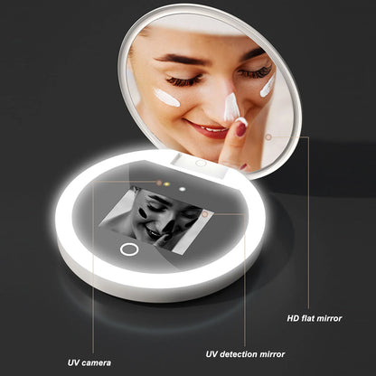 UV Mirror Sunscreen Testing Camera with Light – 2X Magnification Travel Makeup Mirror