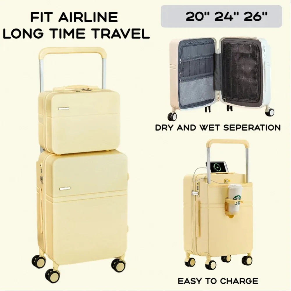 Fashion Rolling Luggage Wide Pull Rod Suitcase Women's Makeup Bag Rrolley Large Capacity Travel Suitcase Silent Universal Wheel