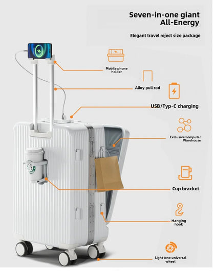 20-Inch Front Opening Lightweight Charging Travel Trolley Case with Password Lock