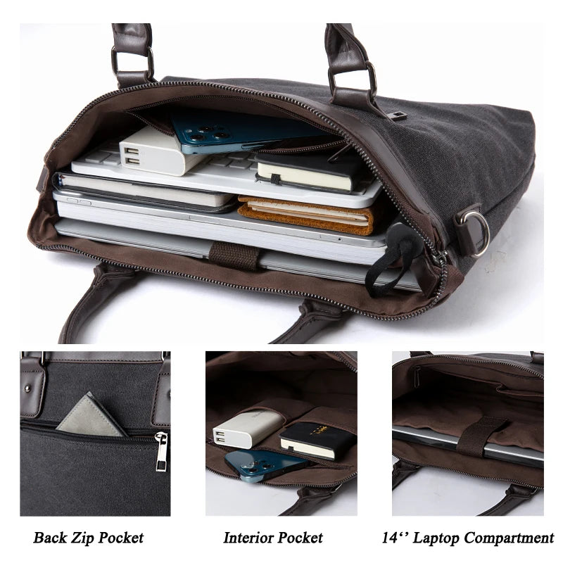 Men's Canvas Business Messenger Bag – Vintage Crossbody Briefcase with Laptop Compartment