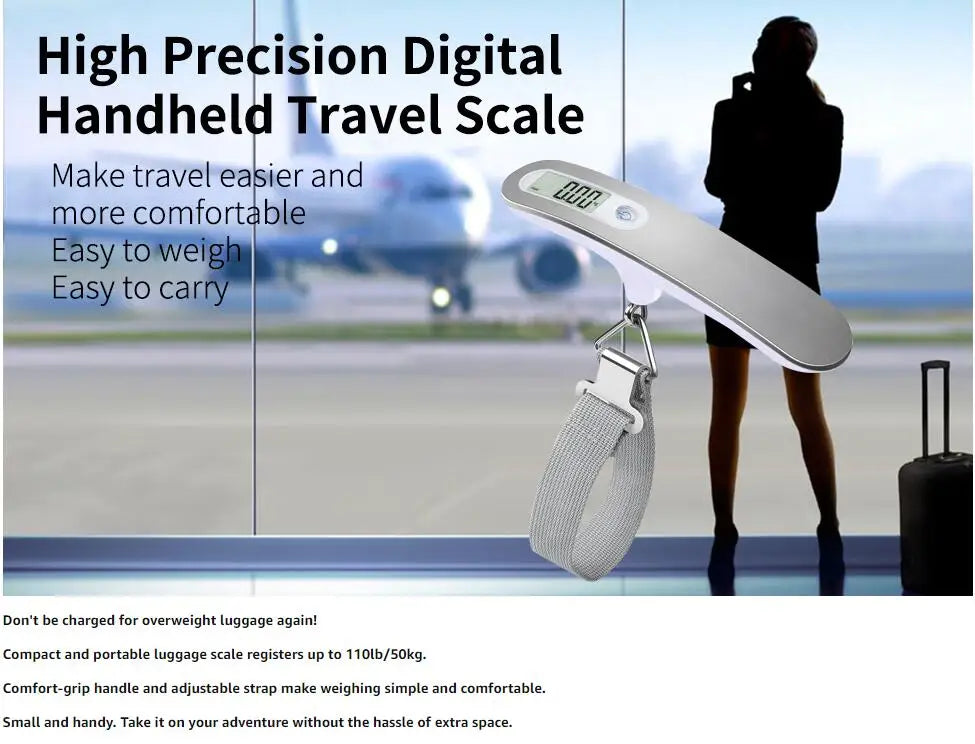 110lb/50kg High Precision Portable Digital Heavy Duty Luggage Weight Scale with Backlight and 4 Unit Conversion