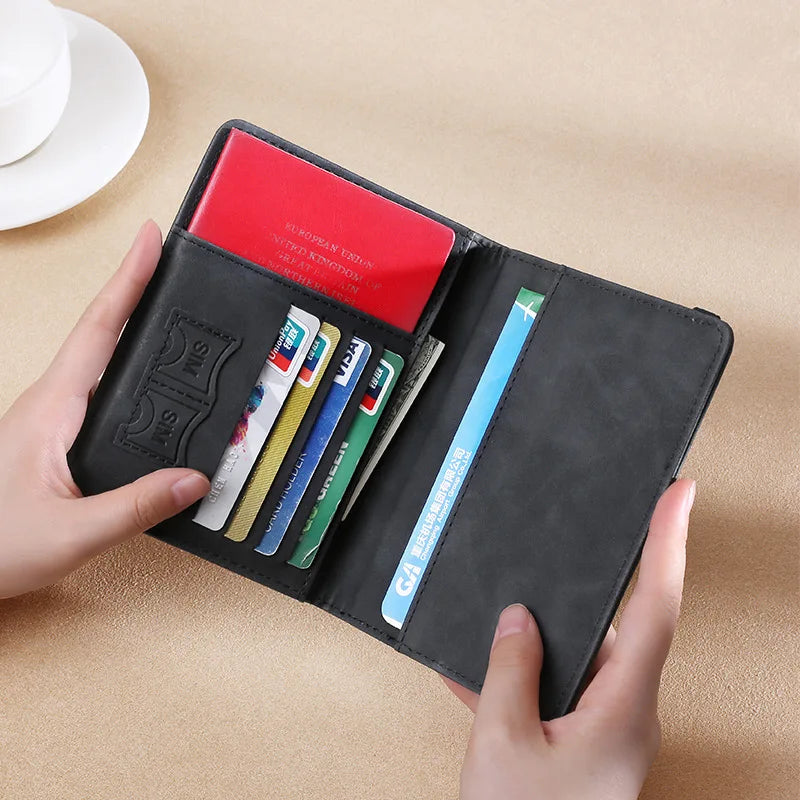 Vintage RFID Business Passport Holder - Multi-Function PU Leather Wallet Case