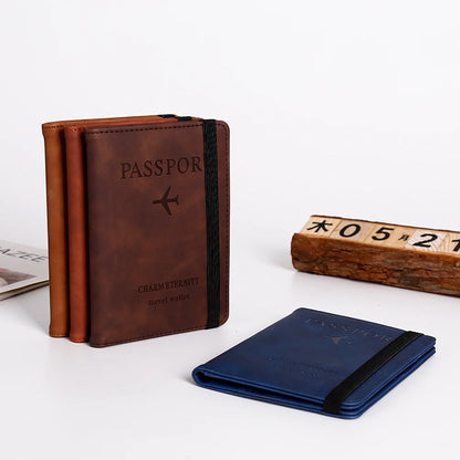 RFID Vintage Business Passport Holder – Multi-Function PU Leather Travel Wallet for Men and Women