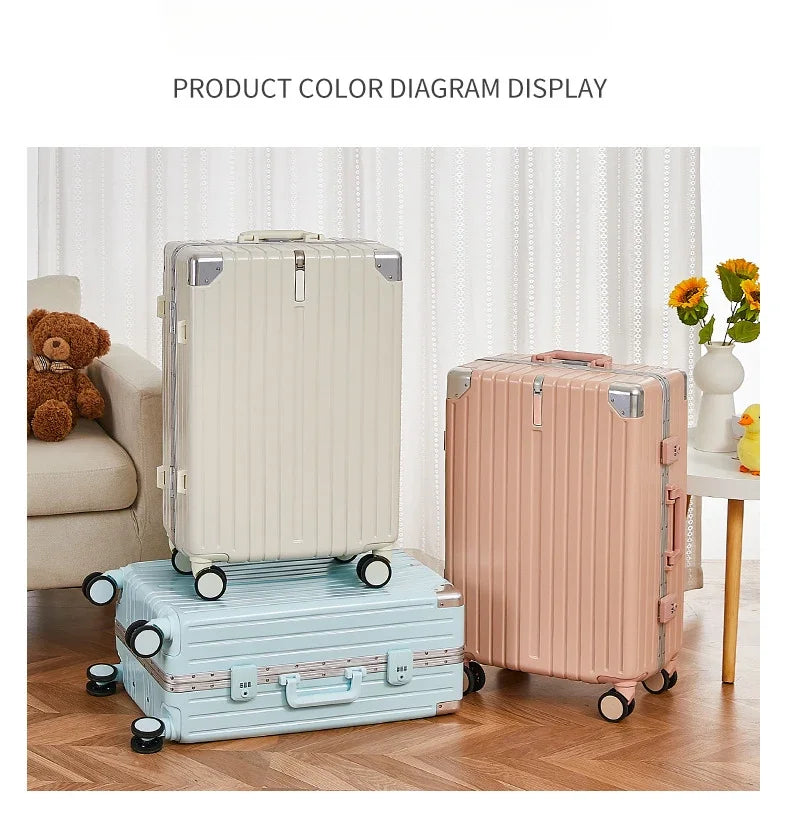 20, 24, 28-Inch ABS+PC Spinner Suitcase – Aluminum Frame Rolling Luggage for Men and Women