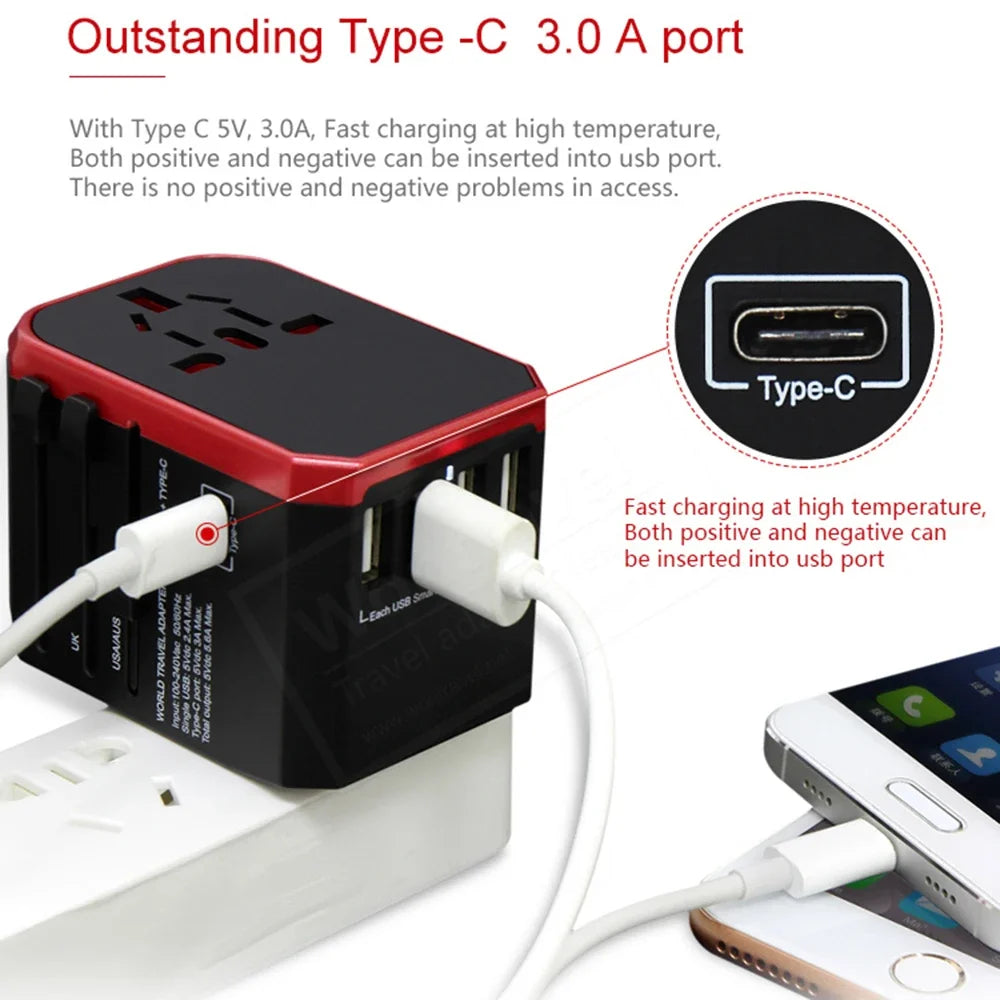 Travel Smart Adapter - International Plug Adaptor with USB Type C Charger