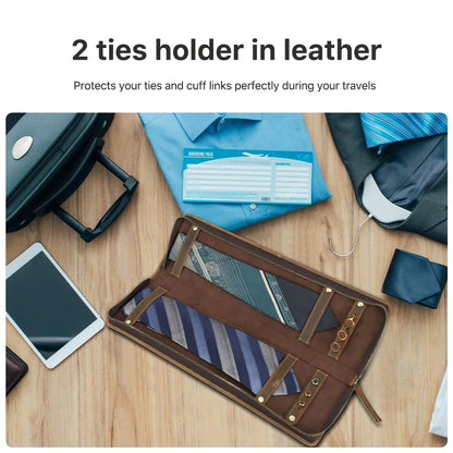 100% Leather Tie Organizer Box – Premium Cuff Links Case for Travel and Storage