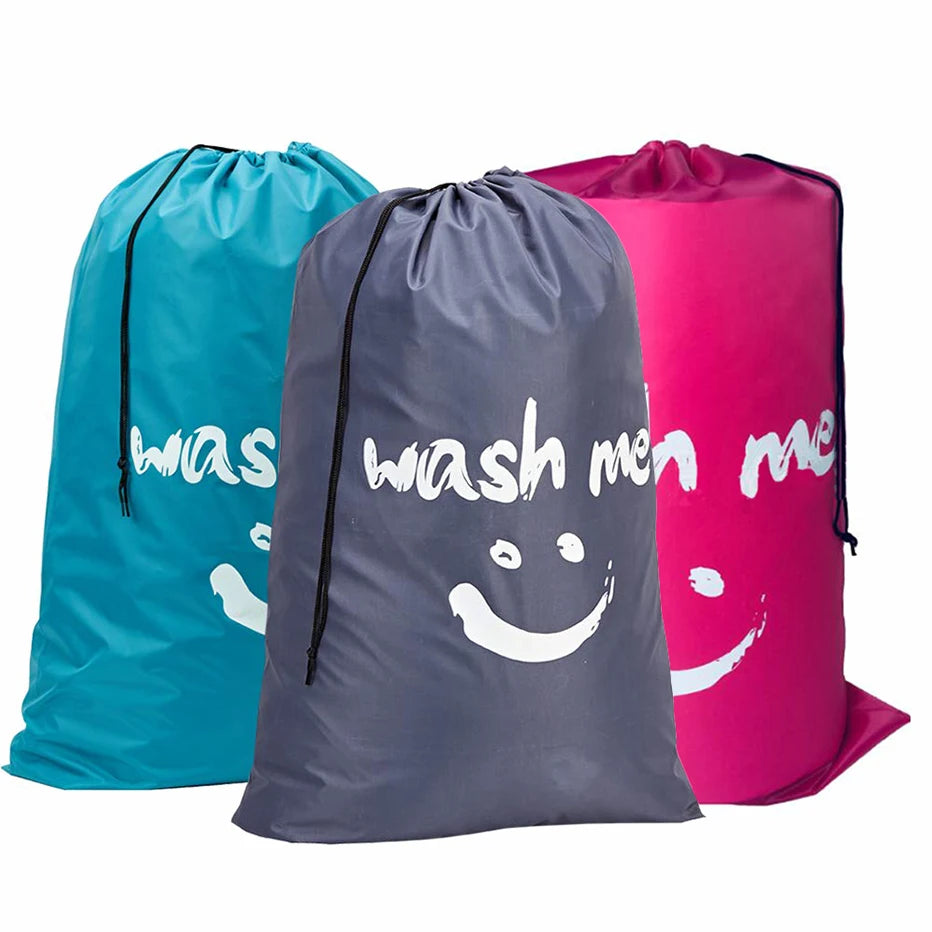 Smile Shape Nylon Laundry Bag - "Wash Me" Travel Storage Pouch