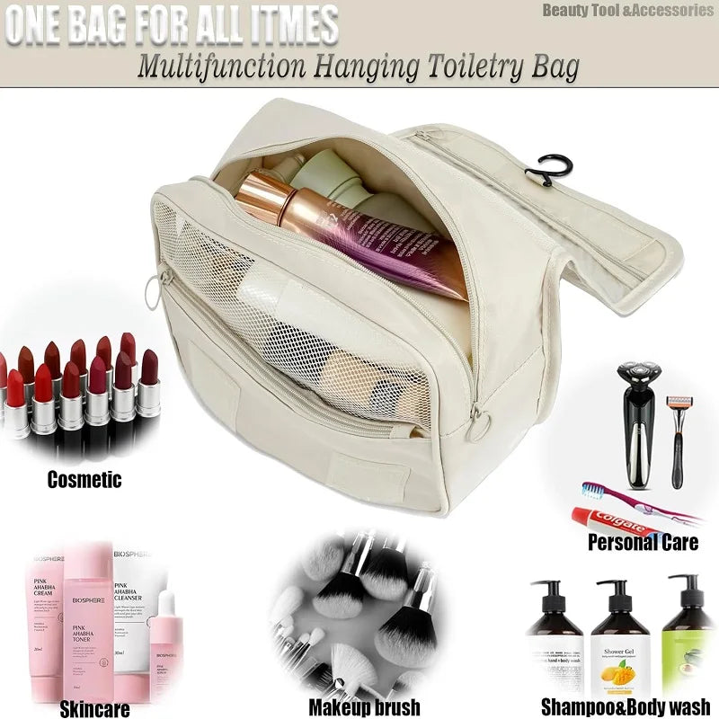 Travel Makeup Bag - High Capacity Toiletries Storage Pouch