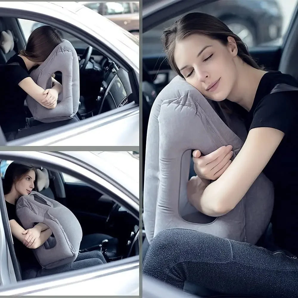 Inflatable Travel Sleeping Bag and Cushion Neck Pillow – Perfect for Airplane, Train, or Bus Trips