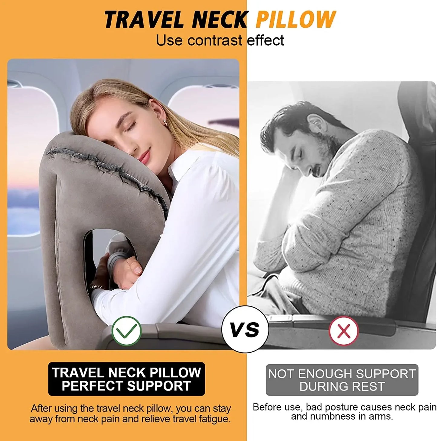 Inflatable Travel Sleeping Bag and Cushion Neck Pillow – Perfect for Airplane, Train, or Bus Trips