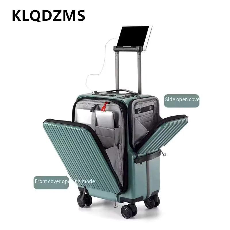 Travel Suitcase - Front Opening Laptop Boarding Case with USB Charging