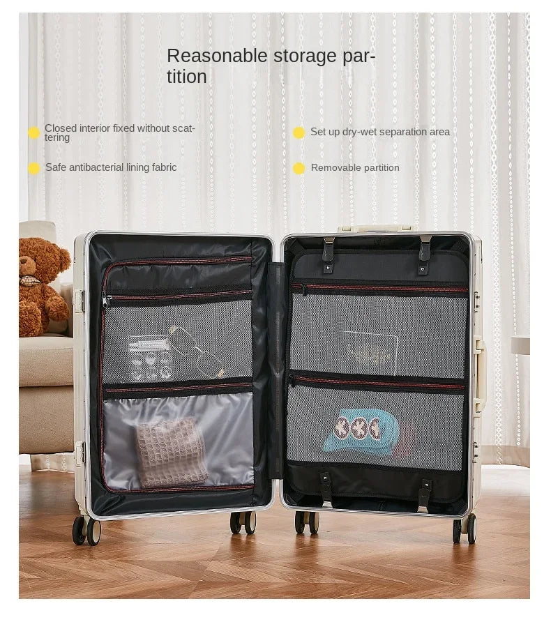 20, 24, 28-Inch ABS+PC Spinner Suitcase – Aluminum Frame Rolling Luggage for Men and Women