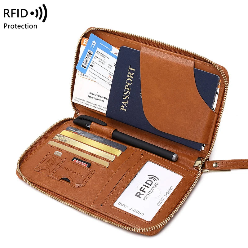 RFID Blocking Passport Holder - Multifunctional Travel Wallet with Wrist Strap