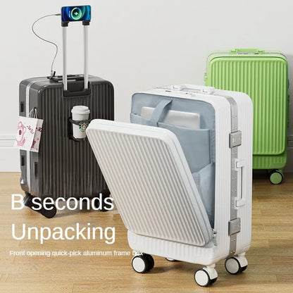 20-Inch Front Opening Lightweight Charging Travel Trolley Case with Password Lock