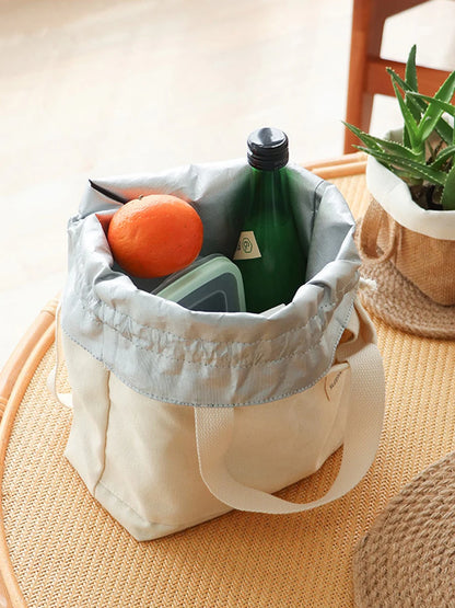 Drawstring Canvas Insulated Lunch Bag - Thicken Aluminum Foil Thermal Box Tote Cooler Handbag