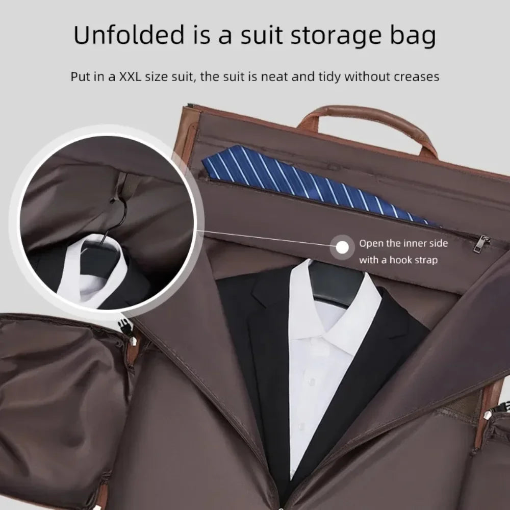 Multifunction Men’s Suit Storage Leather Travel Bag – Large Capacity Luggage Handbag