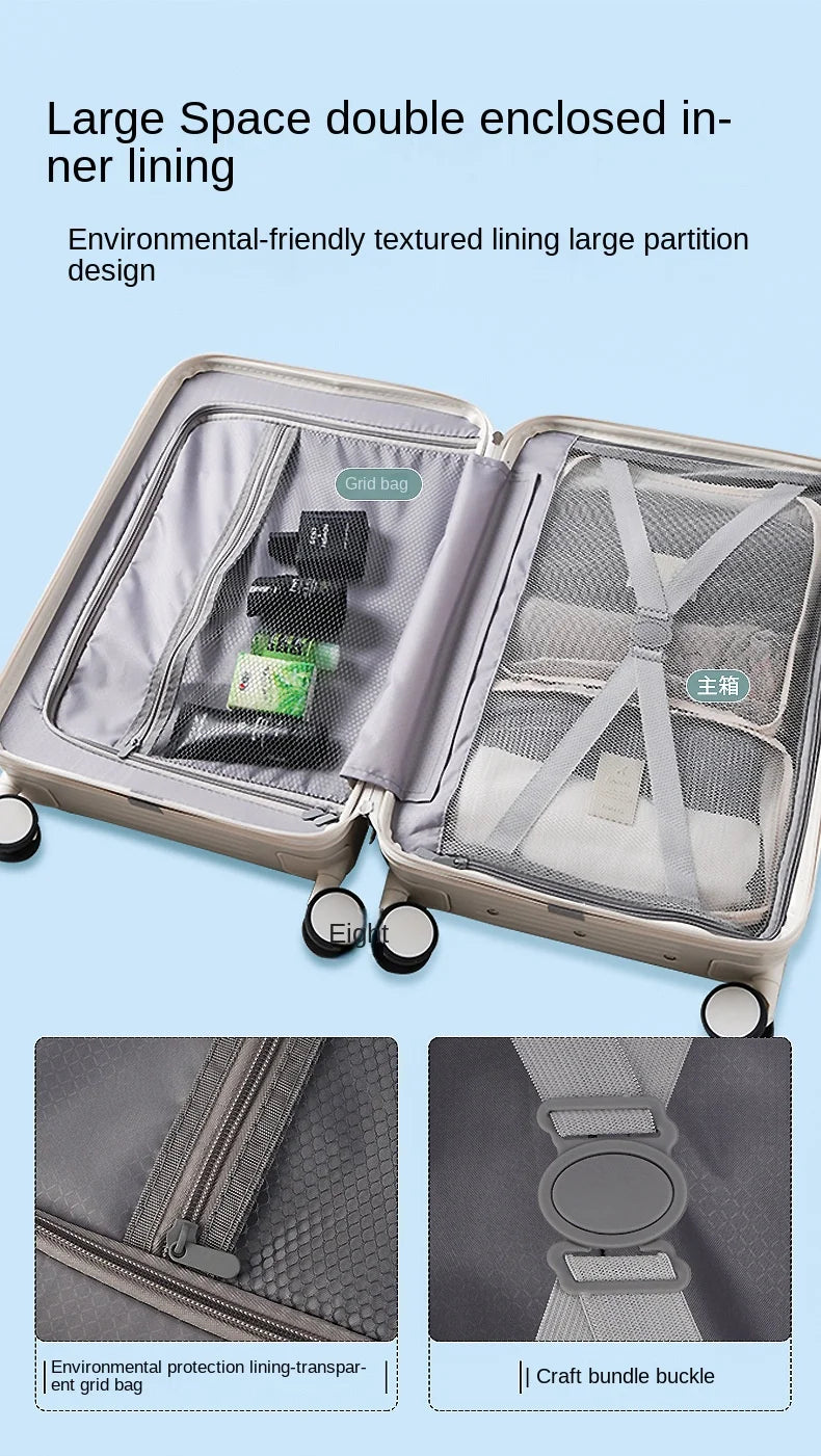 Trolley Suitcase with External USB Charging Port and Foldable Cup Holder