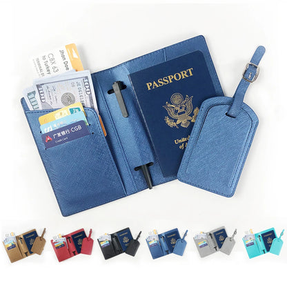 Name Passport Cover Luggage Tag Set - Fashion PU Leather Travel Purse