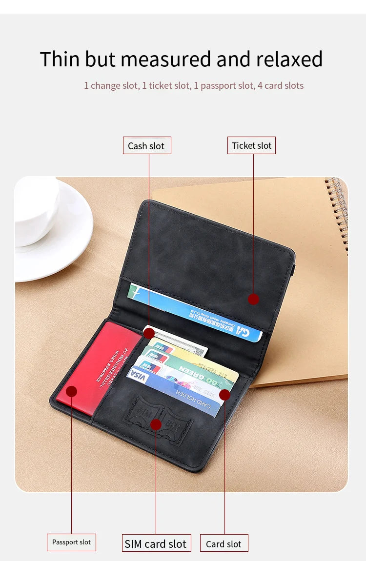 Vintage RFID Business Passport Holder - Multi-Function PU Leather Wallet Case