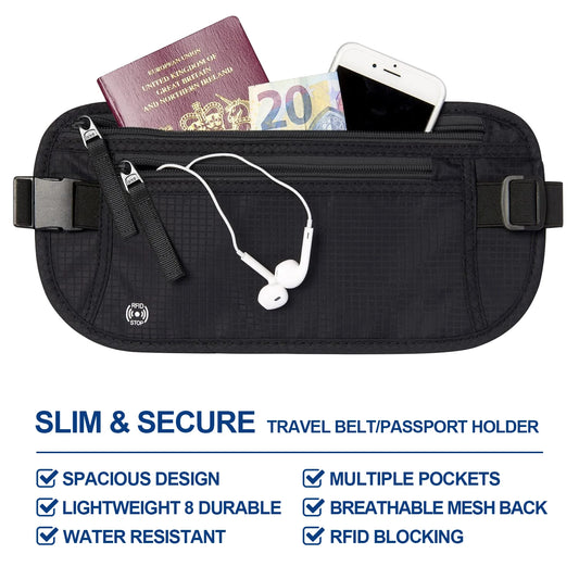 Travel Money Belt - Slim Passport Holder RFID Blocking Pouch