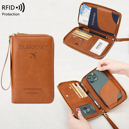 RFID Blocking Passport Holder - Multifunctional Travel Wallet with Wrist Strap