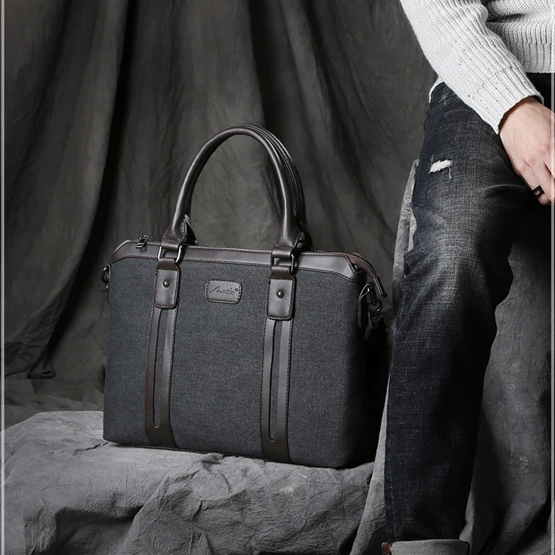 Men's Canvas Business Messenger Bag – Vintage Crossbody Briefcase with Laptop Compartment