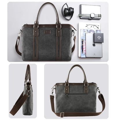 Men's Canvas Business Messenger Bag – Vintage Crossbody Briefcase with Laptop Compartment