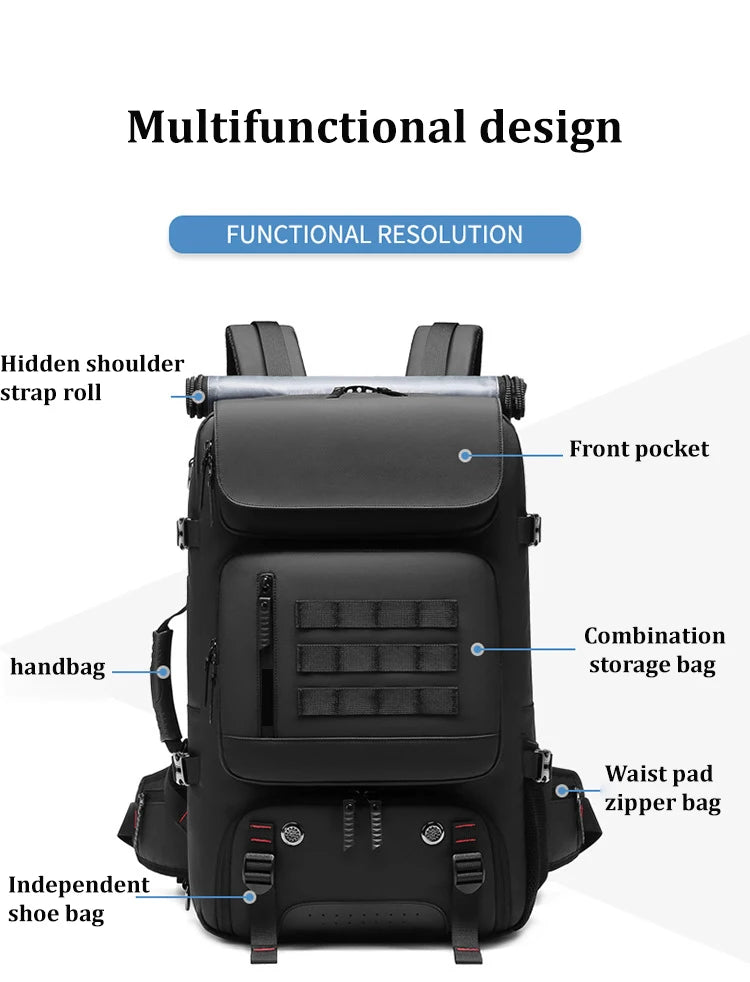 Men’s Travel Backpack 17-Inch Business Laptop Bag – Waterproof, 50L Capacity, USB Charging, Separate Shoe Compartment