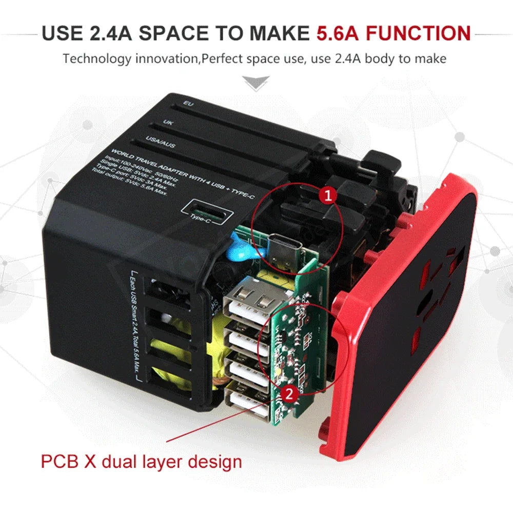 Travel Smart Adapter - International Plug Adaptor with USB Type C Charger