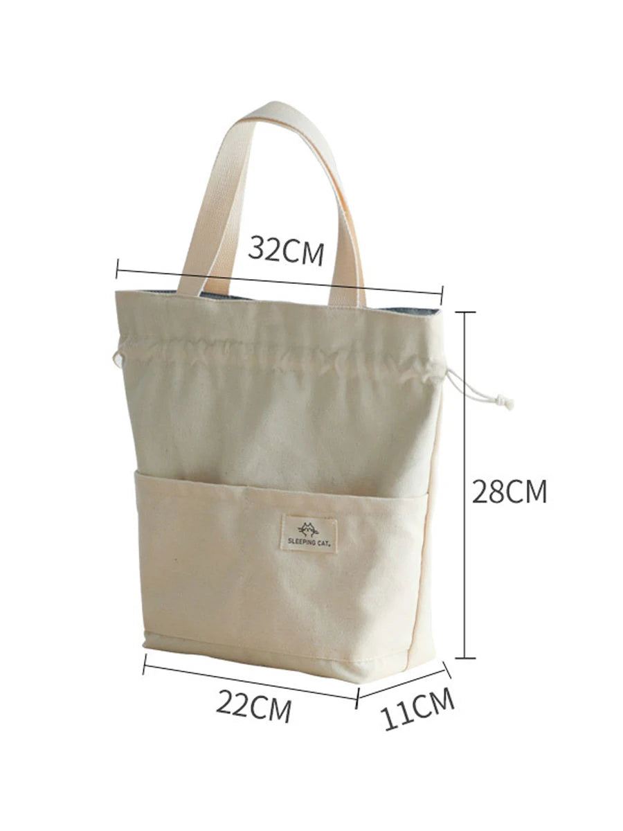 Drawstring Canvas Insulated Lunch Bag - Thicken Aluminum Foil Thermal Box Tote Cooler Handbag