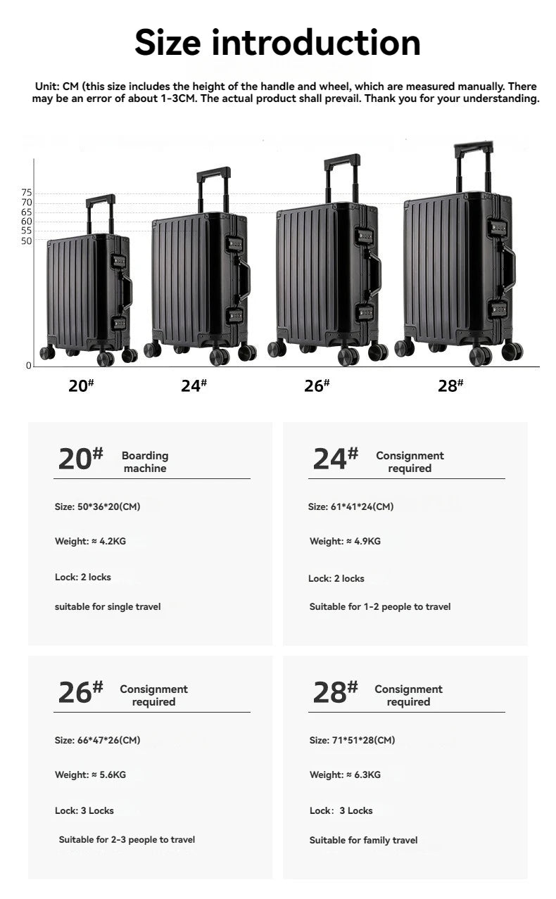 Large Capacity Durable Luggage | Aluminum, Carry-On, Boarding, Travel