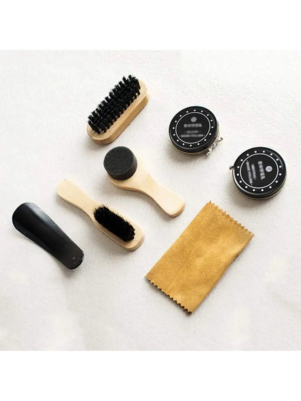 8pcs Shoe Shine Care Kit - Black & Transparent Polish Brush Set