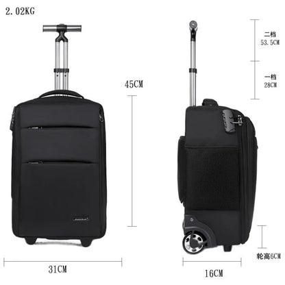 Men Business Travel Trolley Backpack – Unisex Rolling Cabin-Size Luggage for Travel, School, or Work