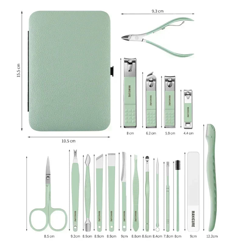 18-22pcs Nail Cutter Set – High-Quality Stainless Steel Clippers with Folding Bag