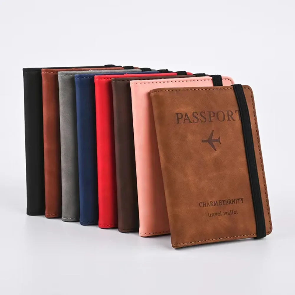 RFID Vintage Business Passport Holder – Multi-Function PU Leather Travel Wallet for Men and Women